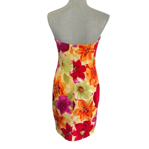 David Meister Floral Strapless Embellished 100% Silk Cocktail Dress Sz 4 - Picture 4 of 15